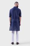 Shop_Raghavendra Rathore Jodhpur_Blue Silk Embroidery The Midnight Jharokha Jaali Kurta _at_Aza_Fashions