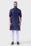 Raghavendra Rathore Jodhpur_Blue Silk Embroidery The Midnight Jharokha Jaali Kurta _Online_at_Aza_Fashions