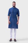 Raghavendra Rathore Jodhpur_Blue Silk Embroidery The Midnight Thread Kurta _Online_at_Aza_Fashions