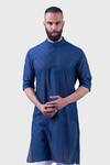 Buy_Raghavendra Rathore Jodhpur_Blue Silk Embroidery The Midnight Thread Kurta _Online_at_Aza_Fashions