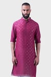 Buy_Raghavendra Rathore Jodhpur_Wine Silk Sequins, Embroidery The Floral Kurta _Online_at_Aza_Fashions