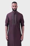 Buy_Raghavendra Rathore Jodhpur_Brown Silk Embroidered Geometric The Cinnamon Straight Kurta_Online_at_Aza_Fashions
