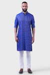 Buy_Raghavendra Rathore Jodhpur_Blue Silk Embroidered Striped The Ultraviolet Zari Work Kurta _at_Aza_Fashions