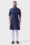 Buy_Raghavendra Rathore Jodhpur_Blue Silk Embroidery The Midnight Pintucked Kurta _at_Aza_Fashions