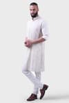 Buy_Raghavendra Rathore Jodhpur_White Silk Embroidered Striped The Balsamand Stately Kurta _at_Aza_Fashions