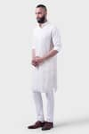 Raghavendra Rathore Jodhpur_White Silk Embroidered Striped The Balsamand Stately Kurta _Online_at_Aza_Fashions