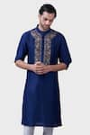 Buy_Raghavendra Rathore Jodhpur_Blue Silk Embroidery The Bageecha Placket Kurta _at_Aza_Fashions