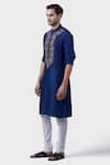 Buy_Raghavendra Rathore Jodhpur_Blue Silk Embroidery The Bageecha Placket Kurta _Online_at_Aza_Fashions