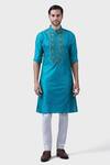 Buy_Raghavendra Rathore Jodhpur_Blue Silk Embroidery The Flora Jacquard Pattern Kurta _at_Aza_Fashions
