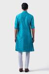 Shop_Raghavendra Rathore Jodhpur_Blue Silk Embroidery The Flora Jacquard Pattern Kurta _at_Aza_Fashions