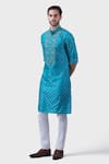 Raghavendra Rathore Jodhpur_Blue Silk Embroidery The Flora Jacquard Pattern Kurta _Online_at_Aza_Fashions