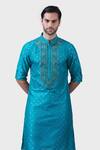 Buy_Raghavendra Rathore Jodhpur_Blue Silk Embroidery The Flora Jacquard Pattern Kurta _Online_at_Aza_Fashions