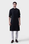 Buy_Raghavendra Rathore Jodhpur_Black Silk Embroidered Floral The Chattri Kurta _at_Aza_Fashions