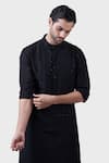 Buy_Raghavendra Rathore Jodhpur_Black Silk Embroidered Floral The Chattri Kurta _Online_at_Aza_Fashions