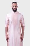 Buy_Raghavendra Rathore Jodhpur_Peach Silk Embroidery The Rose Placket Kurta _Online_at_Aza_Fashions