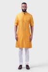 Raghavendra Rathore Jodhpur_Yellow Silk Textured Pintucked The Marigold Kurta _Online_at_Aza_Fashions