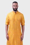 Buy_Raghavendra Rathore Jodhpur_Yellow Silk Textured Pintucked The Marigold Kurta _Online_at_Aza_Fashions