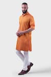 Buy_Raghavendra Rathore Jodhpur_Orange Silk Woven Polka The Amer Stitch Work Kurta _at_Aza_Fashions