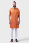 Raghavendra Rathore Jodhpur_Orange Silk Woven Polka The Amer Stitch Work Kurta _Online_at_Aza_Fashions