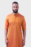 Buy_Raghavendra Rathore Jodhpur_Orange Silk Woven Polka The Amer Stitch Work Kurta _Online_at_Aza_Fashions