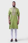 Buy_Raghavendra Rathore Jodhpur_Green Silk Embroidered Floral The Bikaner Tonal Kurta _at_Aza_Fashions