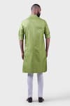 Shop_Raghavendra Rathore Jodhpur_Green Silk Embroidered Floral The Bikaner Tonal Kurta _at_Aza_Fashions