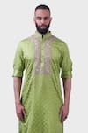 Raghavendra Rathore Jodhpur_Green Silk Embroidered Floral The Bikaner Tonal Kurta _Online_at_Aza_Fashions