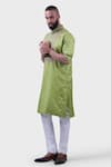 Shop_Raghavendra Rathore Jodhpur_Green Silk Embroidered Floral The Bikaner Tonal Kurta _Online_at_Aza_Fashions