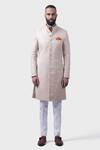 Raghavendra Rathore Jodhpur_Gold Silk Embroidery Bloom Butti Achkan _Online_at_Aza_Fashions