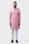 Raghavendra Rathore Jodhpur_Pink Silk Embroidery Gilded Rose Woven Achkan _Online_at_Aza_Fashions