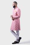 Shop_Raghavendra Rathore Jodhpur_Pink Silk Embroidery Gilded Rose Woven Achkan _Online_at_Aza_Fashions