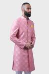 Raghavendra Rathore Jodhpur_Pink Silk Embroidery Gilded Rose Woven Achkan _at_Aza_Fashions