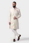 Buy_Raghavendra Rathore Jodhpur_Off White Raw Silk Motif Jaal Embroidery Inheritance Achkan _at_Aza_Fashions