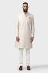 Raghavendra Rathore Jodhpur_Off White Raw Silk Motif Jaal Embroidery Inheritance Achkan _Online_at_Aza_Fashions