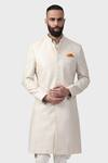 Buy_Raghavendra Rathore Jodhpur_Off White Raw Silk Motif Jaal Embroidery Inheritance Achkan _Online_at_Aza_Fashions