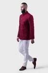 Buy_Raghavendra Rathore Jodhpur_Maroon Cotton Fern Embroidery Textured Bandhgala _at_Aza_Fashions