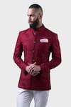 Raghavendra Rathore Jodhpur_Maroon Cotton Fern Embroidery Textured Bandhgala _at_Aza_Fashions