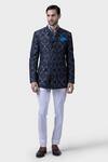 Buy_Raghavendra Rathore Jodhpur_Black Silk Embroidery Dimensional Ikat Bandhgala _at_Aza_Fashions
