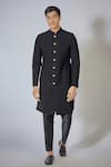 Buy_RNG Safawala_Black Japanese Twill Textured Achkan Set _at_Aza_Fashions