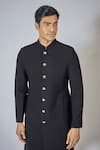 RNG Safawala_Black Japanese Twill Textured Achkan Set _Online_at_Aza_Fashions