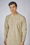 RNG Safawala_Beige Dupion Silk Printed Mughal Kurta Set _Online_at_Aza_Fashions