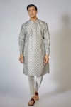 Buy_Rng Safawala_Grey Cotton, Silk Bloom Print Kurta Set _at_Aza_Fashions