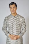 Rng Safawala_Grey Cotton, Silk Bloom Print Kurta Set _Online_at_Aza_Fashions