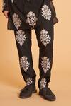 Siddartha Tytler_Black Linen Embroidery, Applique Aari Work Kurta With Pant _Online_at_Aza_Fashions