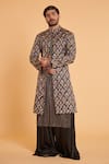 Buy_Siddartha Tytler_Black Crepe, Silk Embroidery Mesh Kurta With Hakama Pant _at_Aza_Fashions
