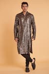 Buy_Siddartha Tytler_Grey Georgette, Rayon Sequins Embellished Kurta With Churidar _at_Aza_Fashions