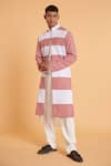 Buy_Siddartha Tytler_Ivory Achkan Blended Linen Stripe Pattern Open Sherwani Pant Set  _at_Aza_Fashions