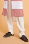 Siddartha Tytler_Ivory Achkan Blended Linen Stripe Pattern Open Sherwani Pant Set  _Online_at_Aza_Fashions