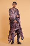 Buy_Siddartha Tytler_Purple Sherwani Tafetta Print Mughal Churidar Set  _at_Aza_Fashions