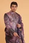 Siddartha Tytler_Purple Sherwani Tafetta Print Mughal Churidar Set  _Online_at_Aza_Fashions